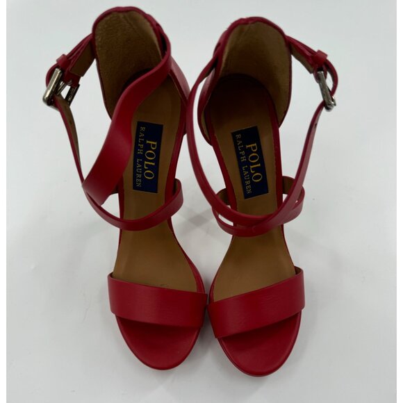 Polo Ralph Lauren Women's Red Strappy High Heel Sandals Size 36.5 - Picture 2 of 14